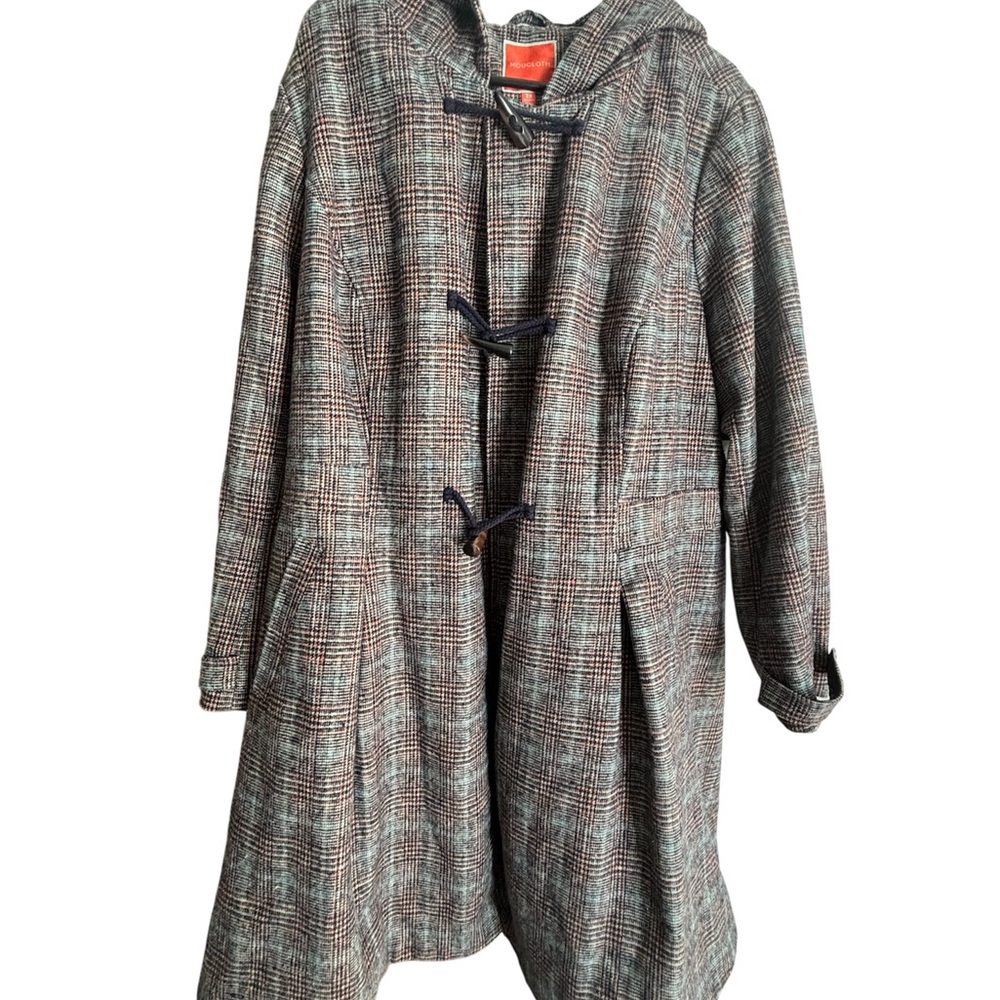 Modcloth Gray Plaid Toggle Trench Coat